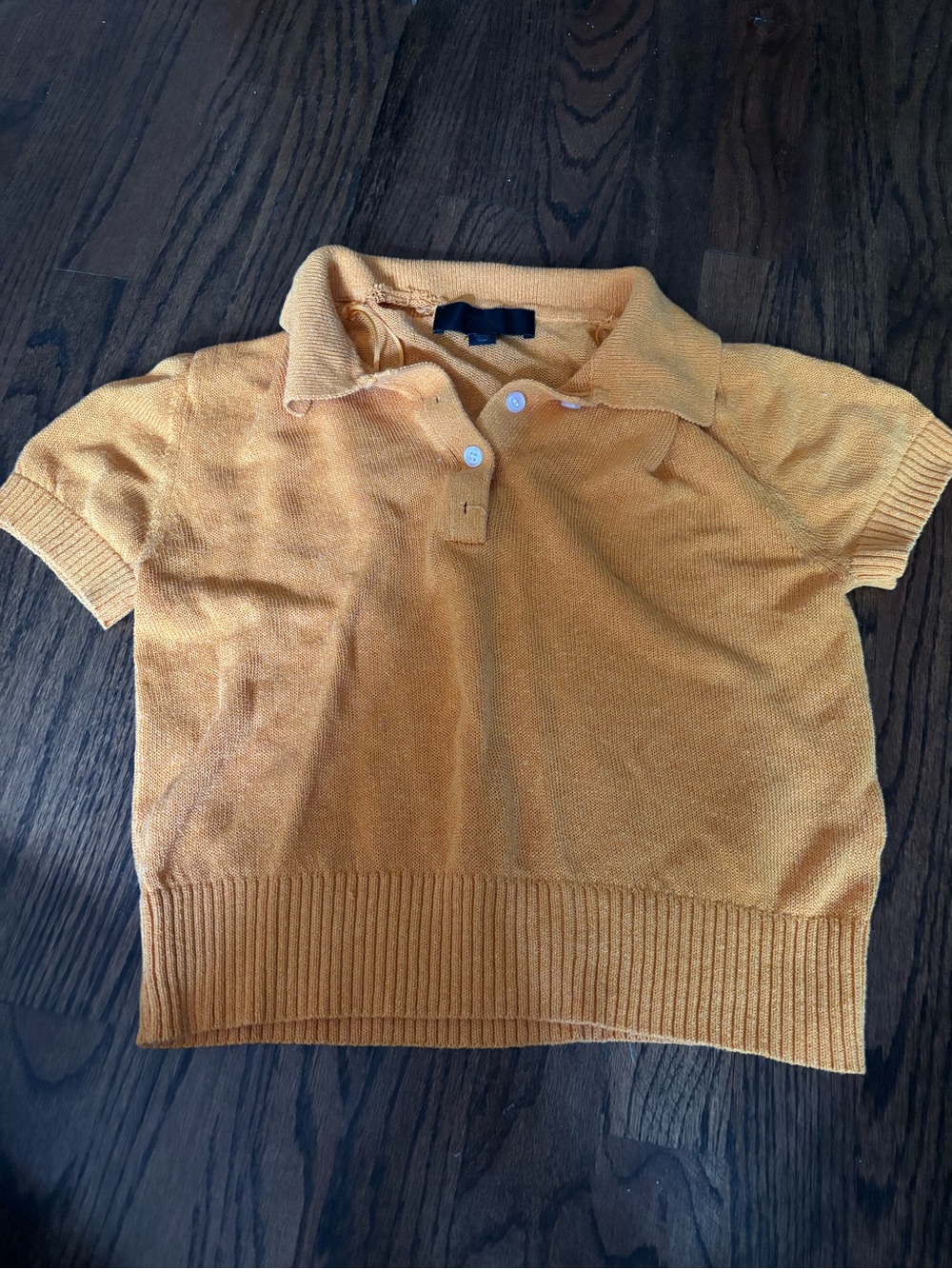 Zara Short-Sleeve Knit Polo Top in Mustard